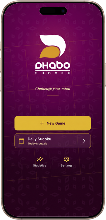 DHABO Sudoku app home screen on a phone